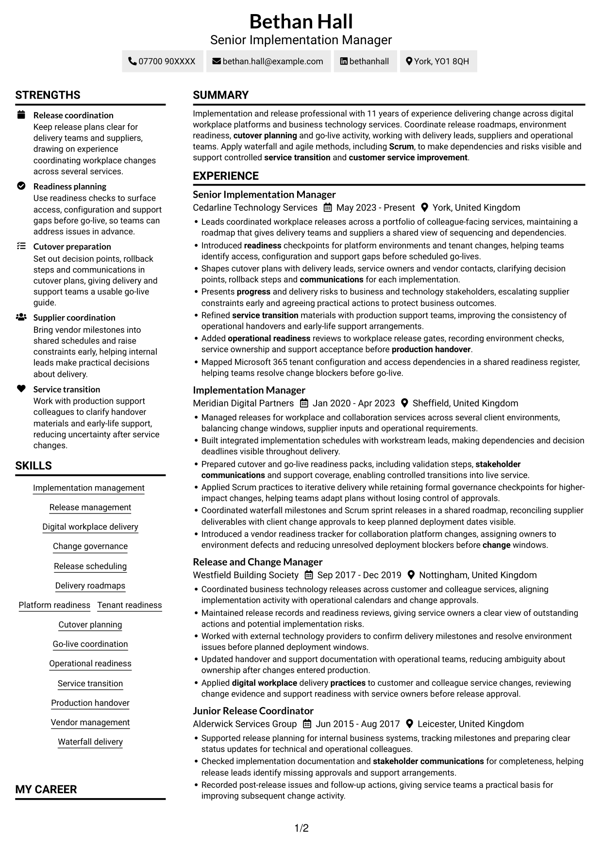 CV example — page 1