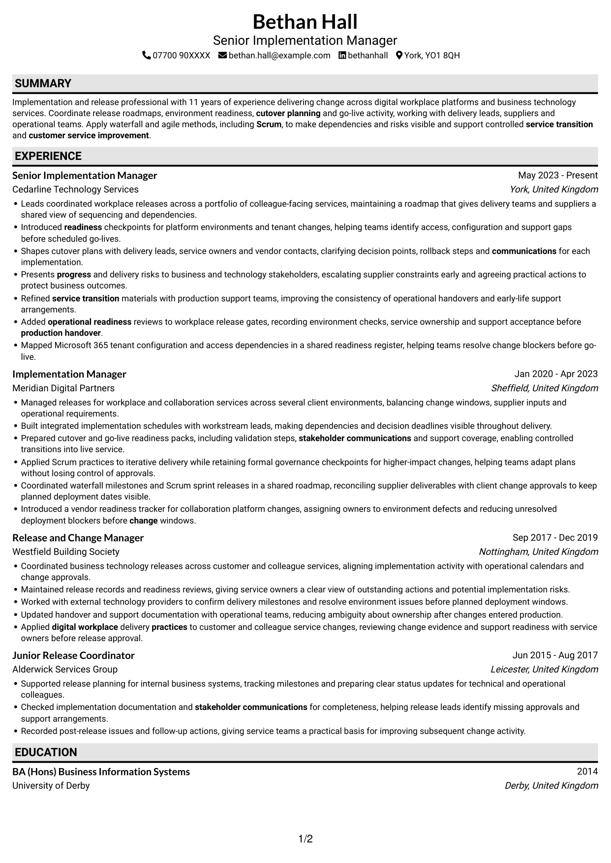 CV example — page 1
