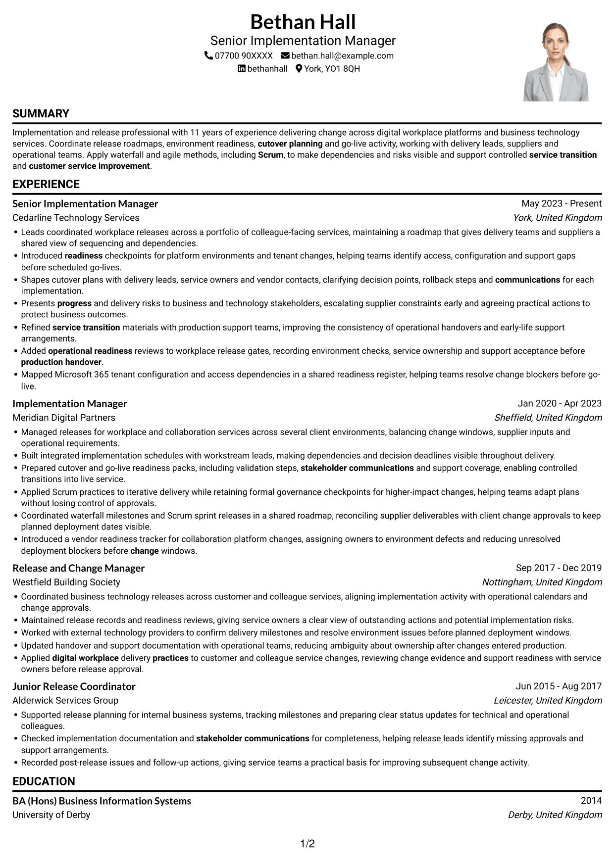 CV example — page 1