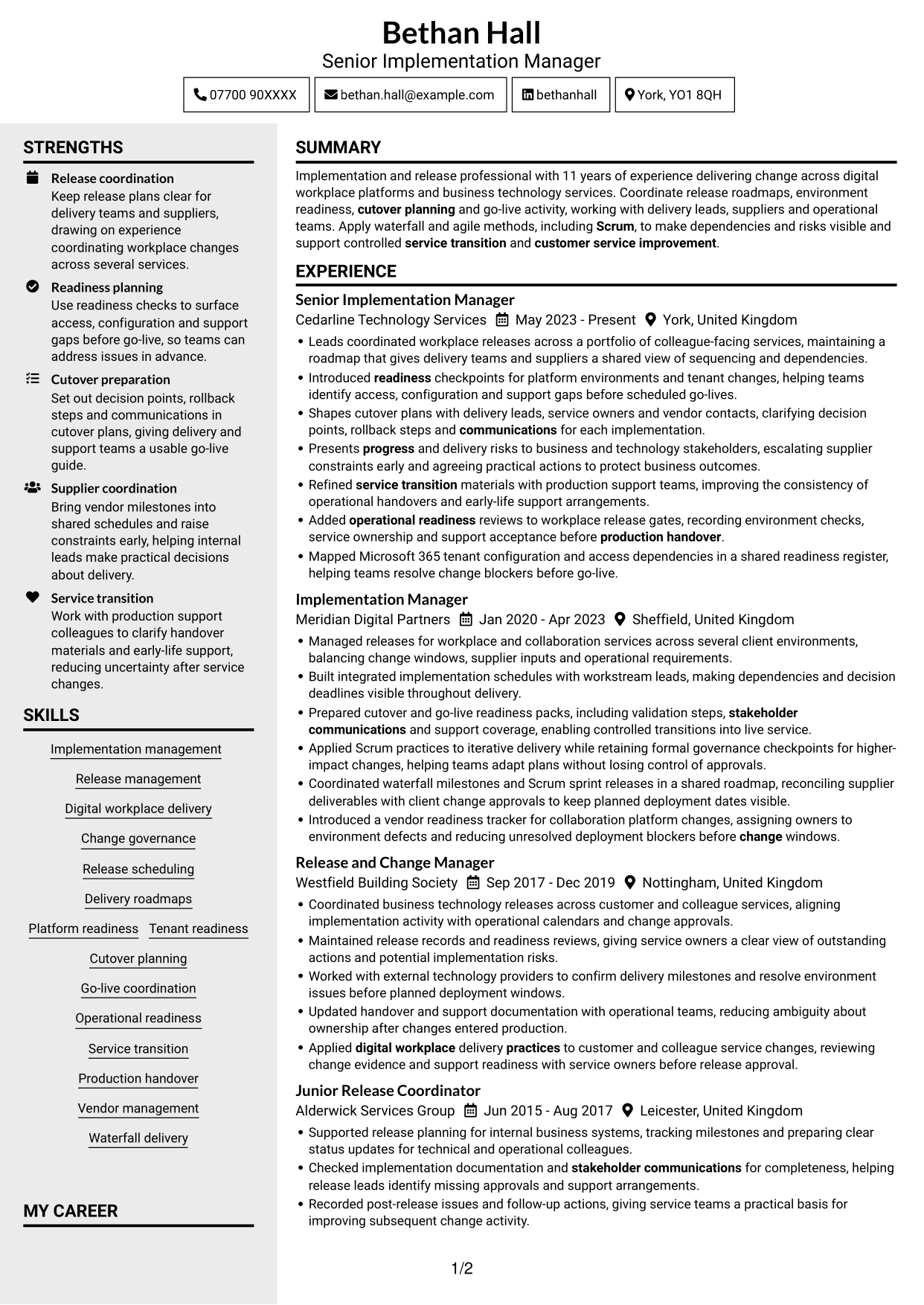 CV example — page 1