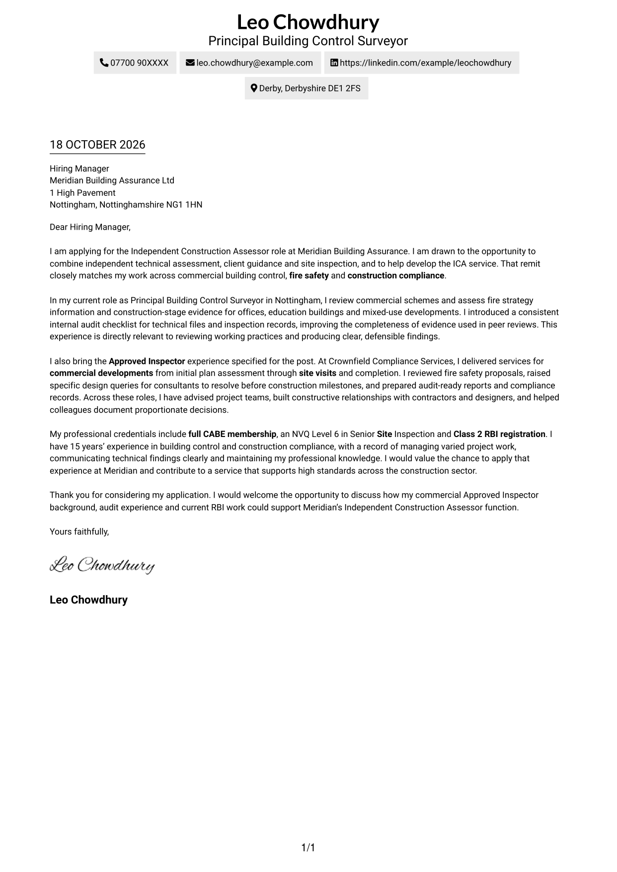 Cover letter example — page 1