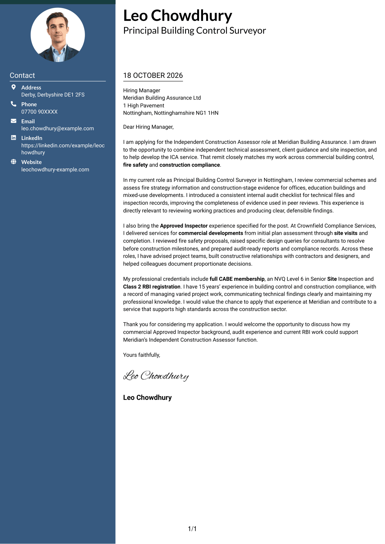 Cover letter example — page 1
