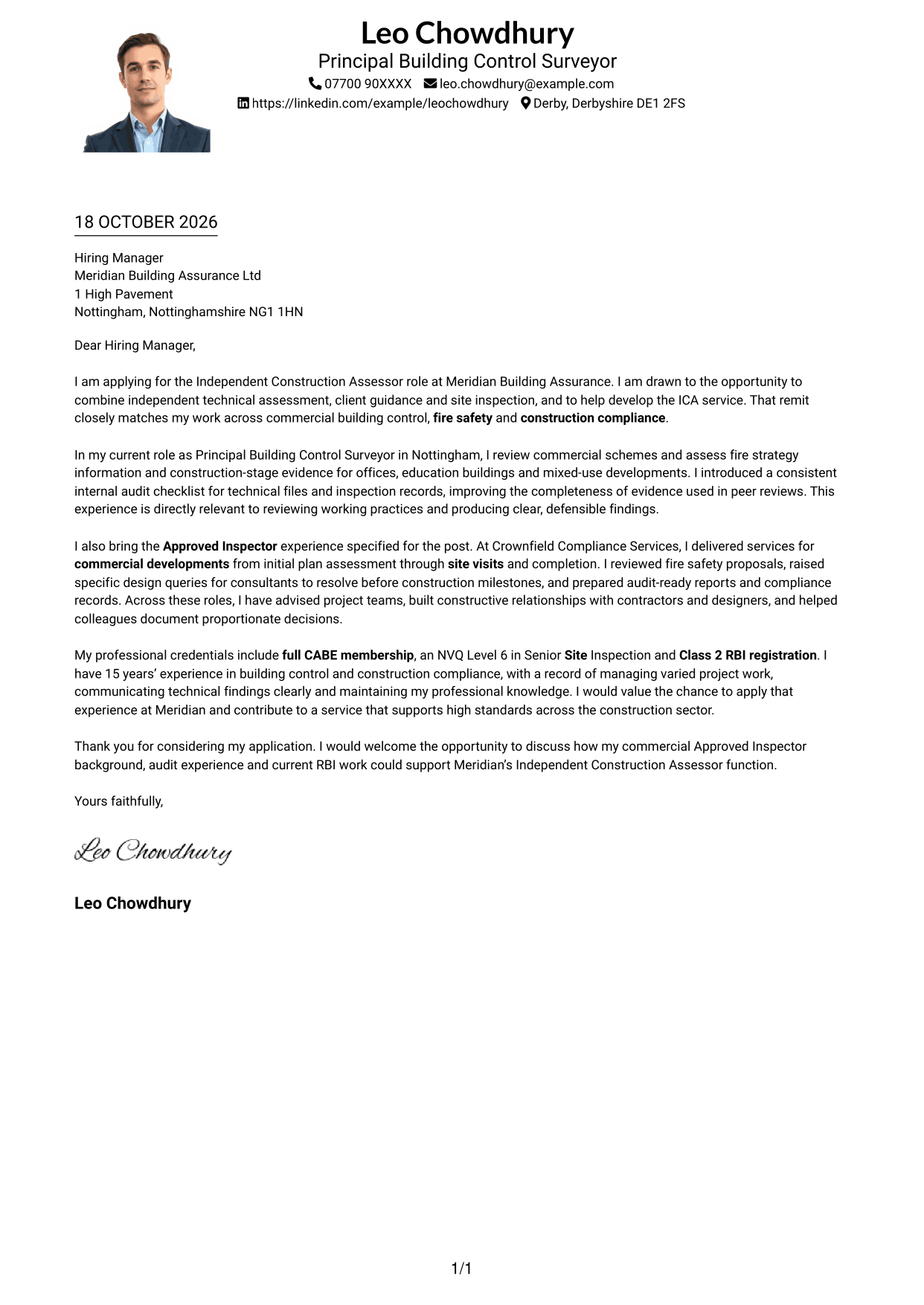 Cover letter example — page 1