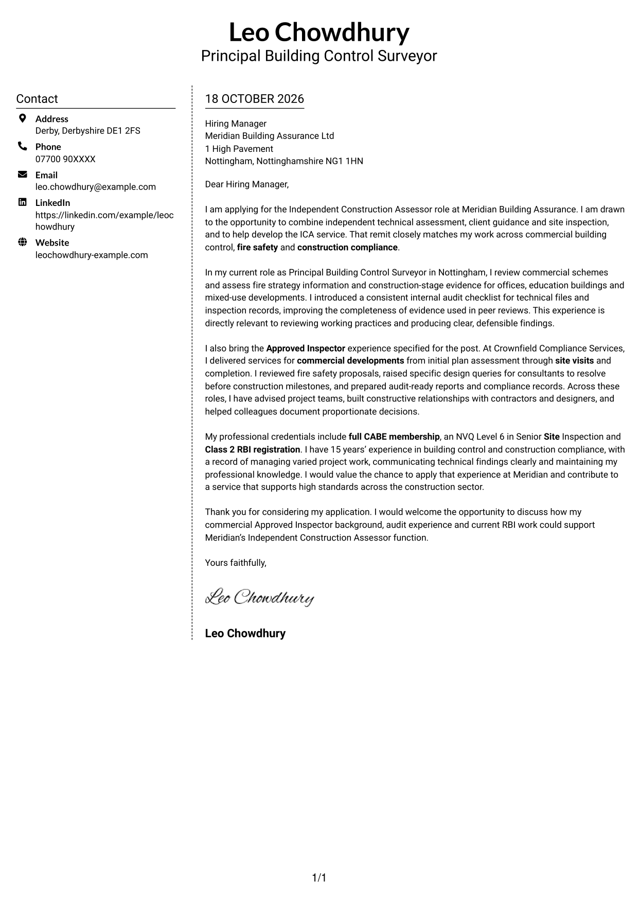 Cover letter example — page 1