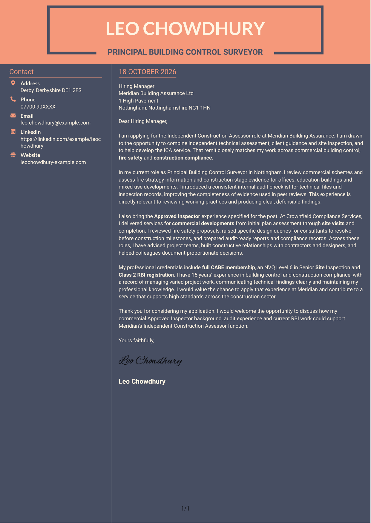 Cover letter example — page 1