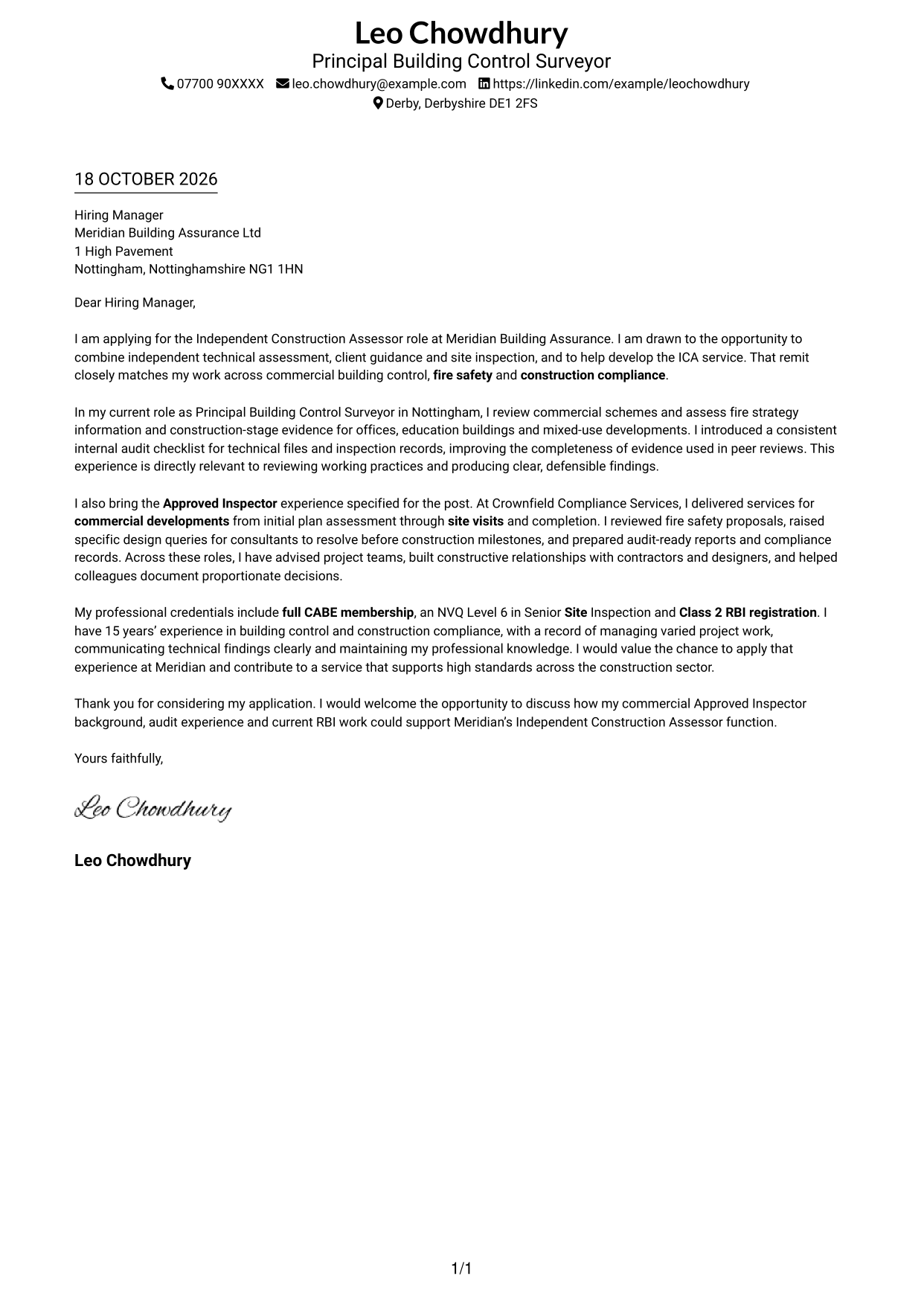 Cover letter example — page 1