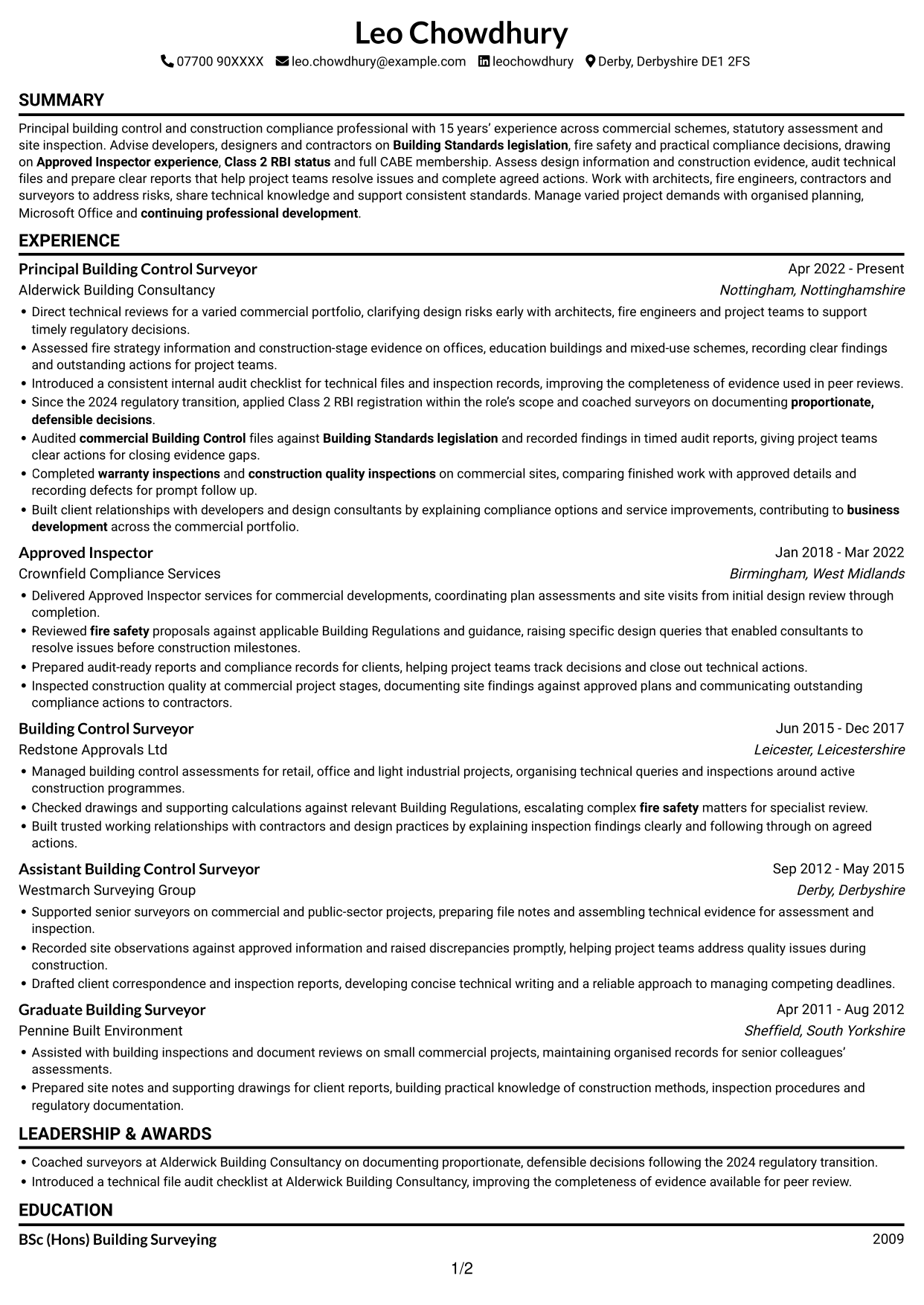 CV example — page 1
