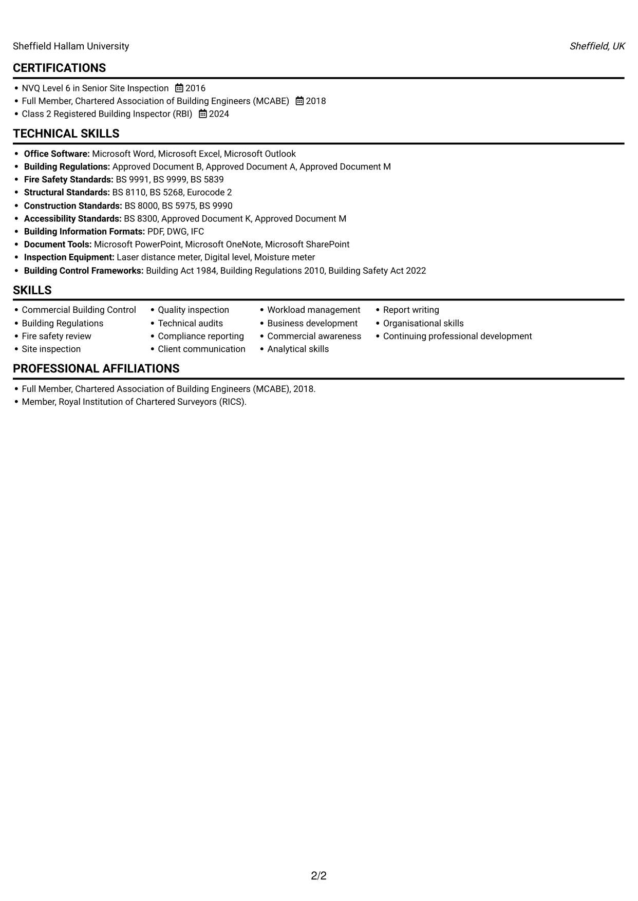 CV example — page 2