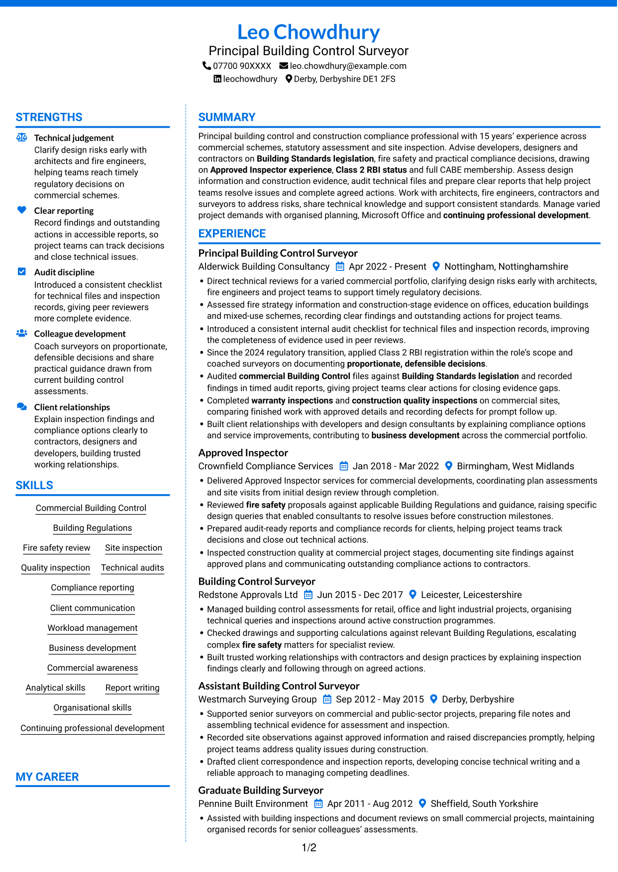 CV example — page 1