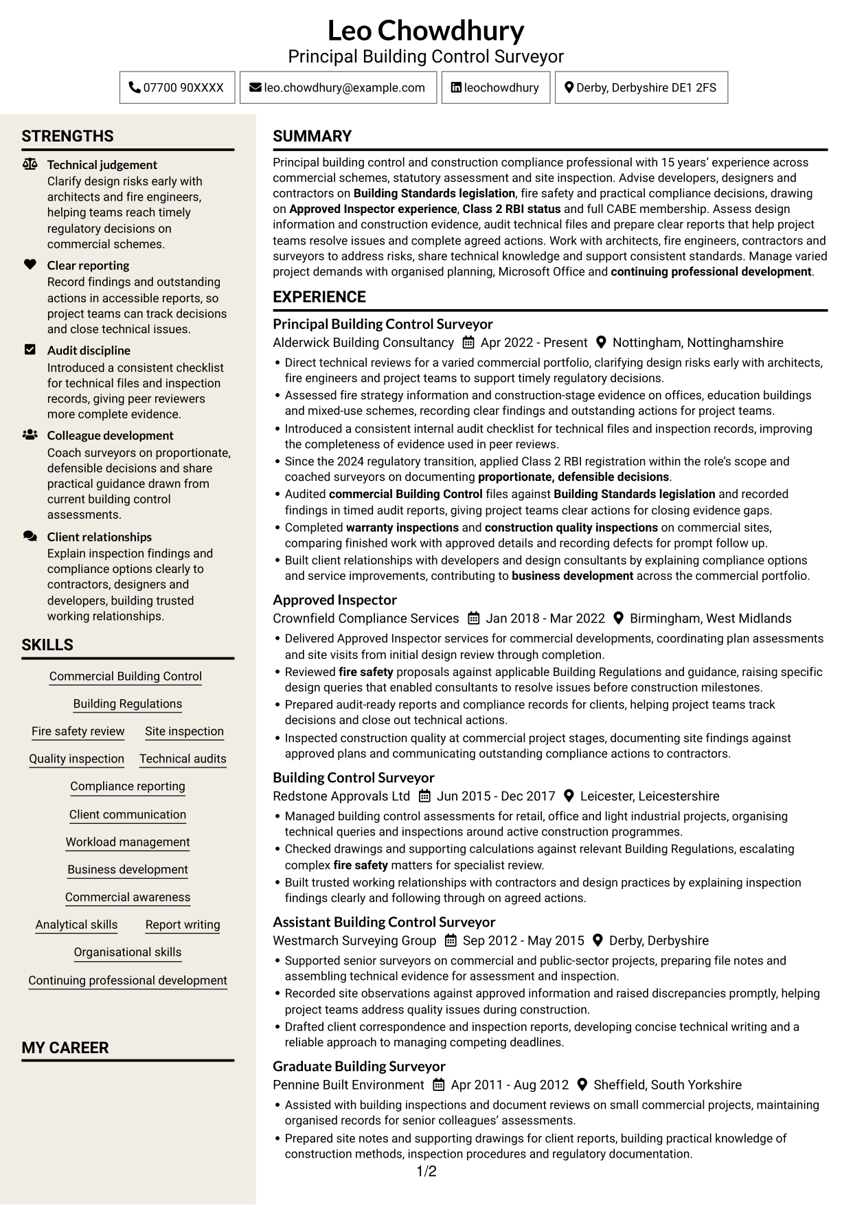 CV example — page 1