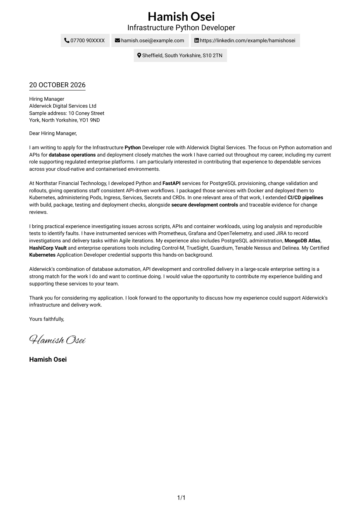 Cover letter example — page 1