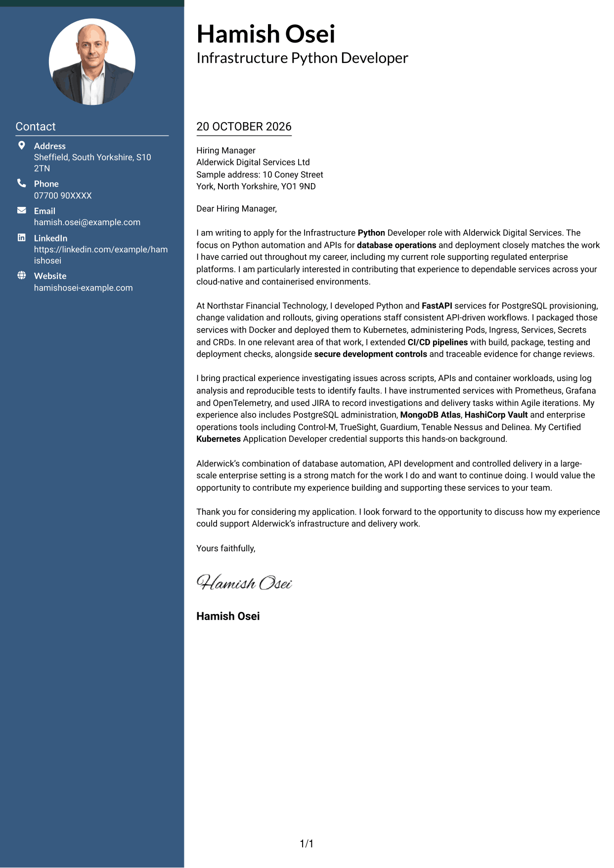 Cover letter example — page 1