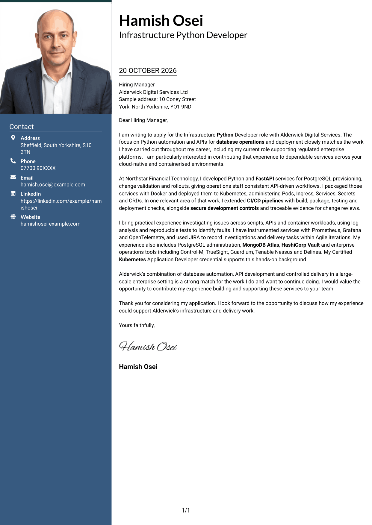 Cover letter example — page 1