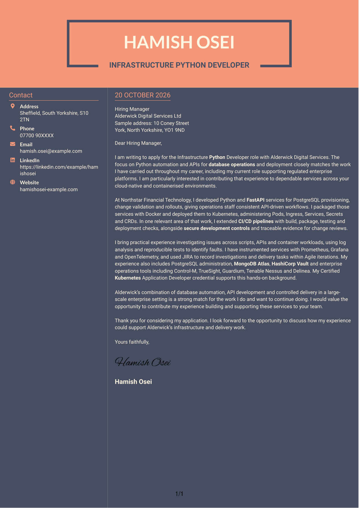 Cover letter example — page 1