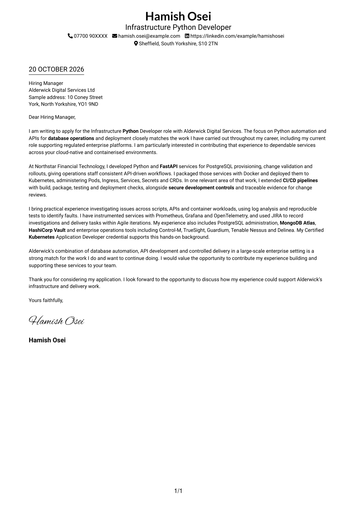 Cover letter example — page 1