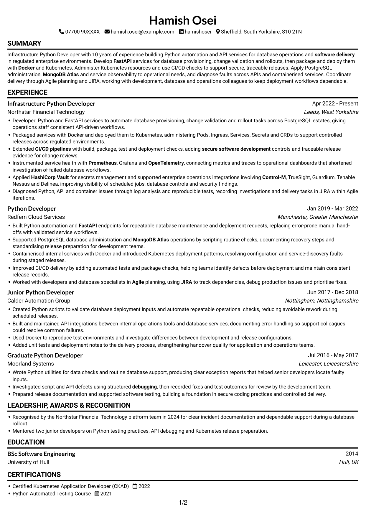 CV example — page 1