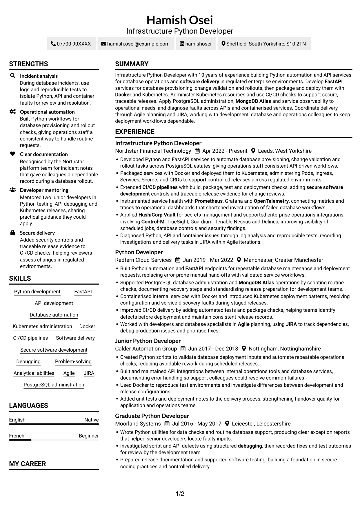 CV example — page 1