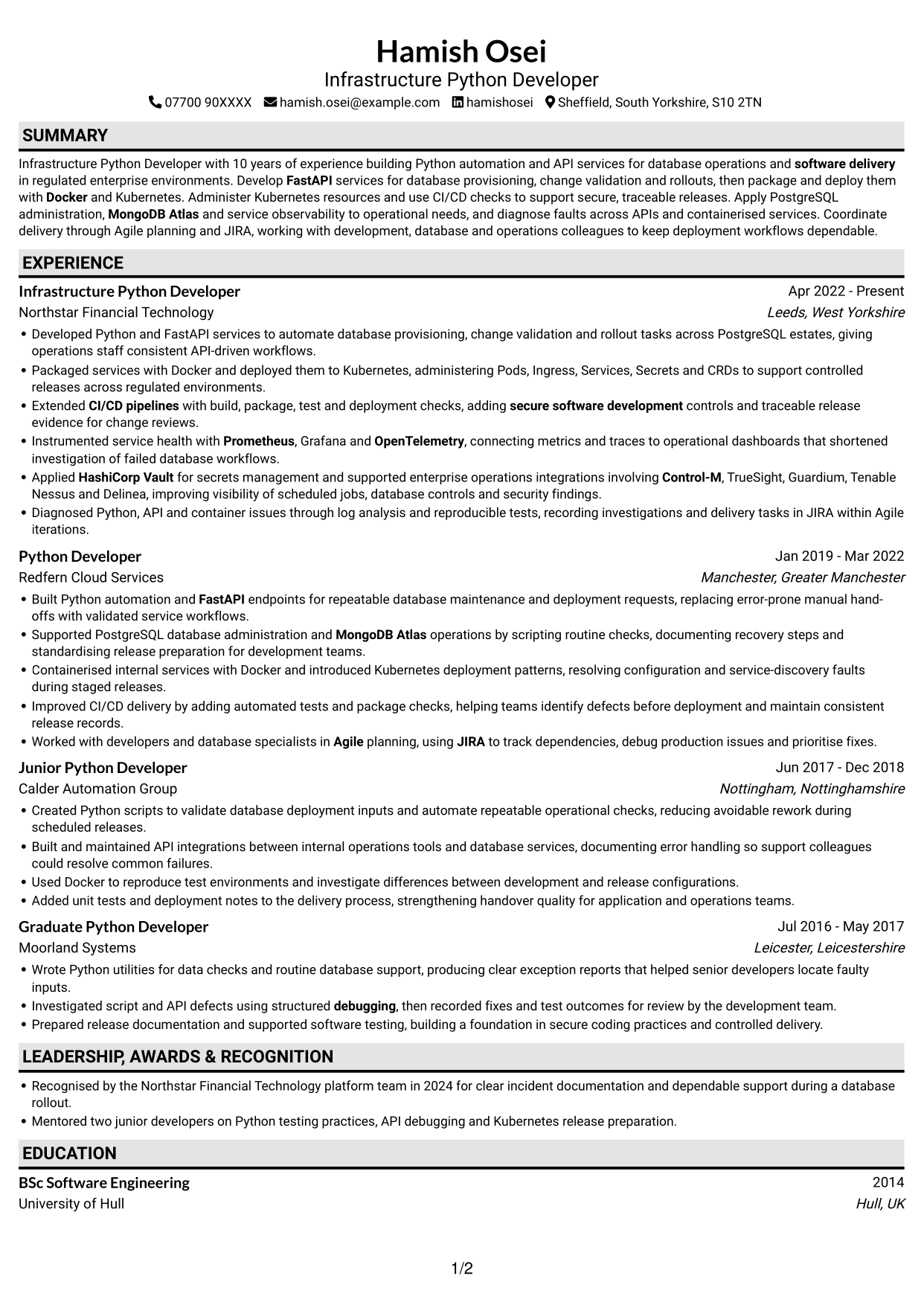 CV example — page 1