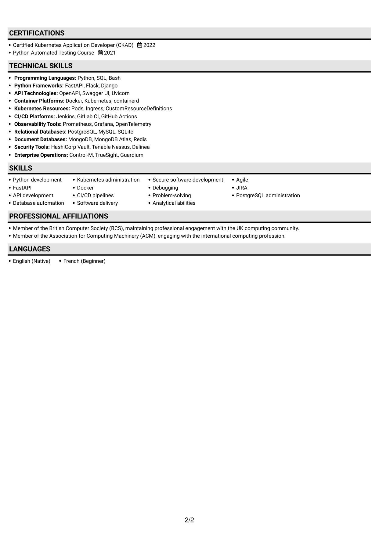 CV example — page 2