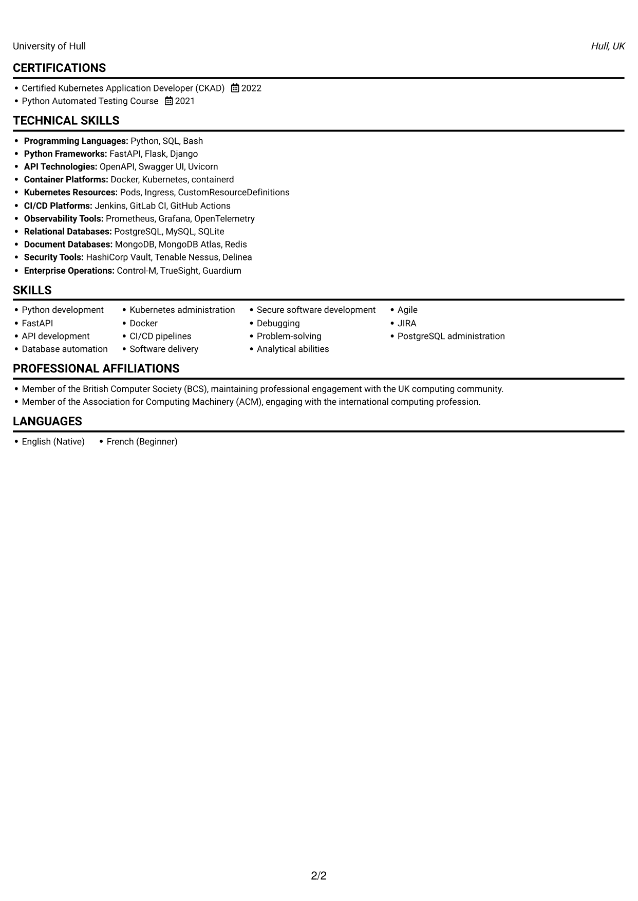 CV example — page 2