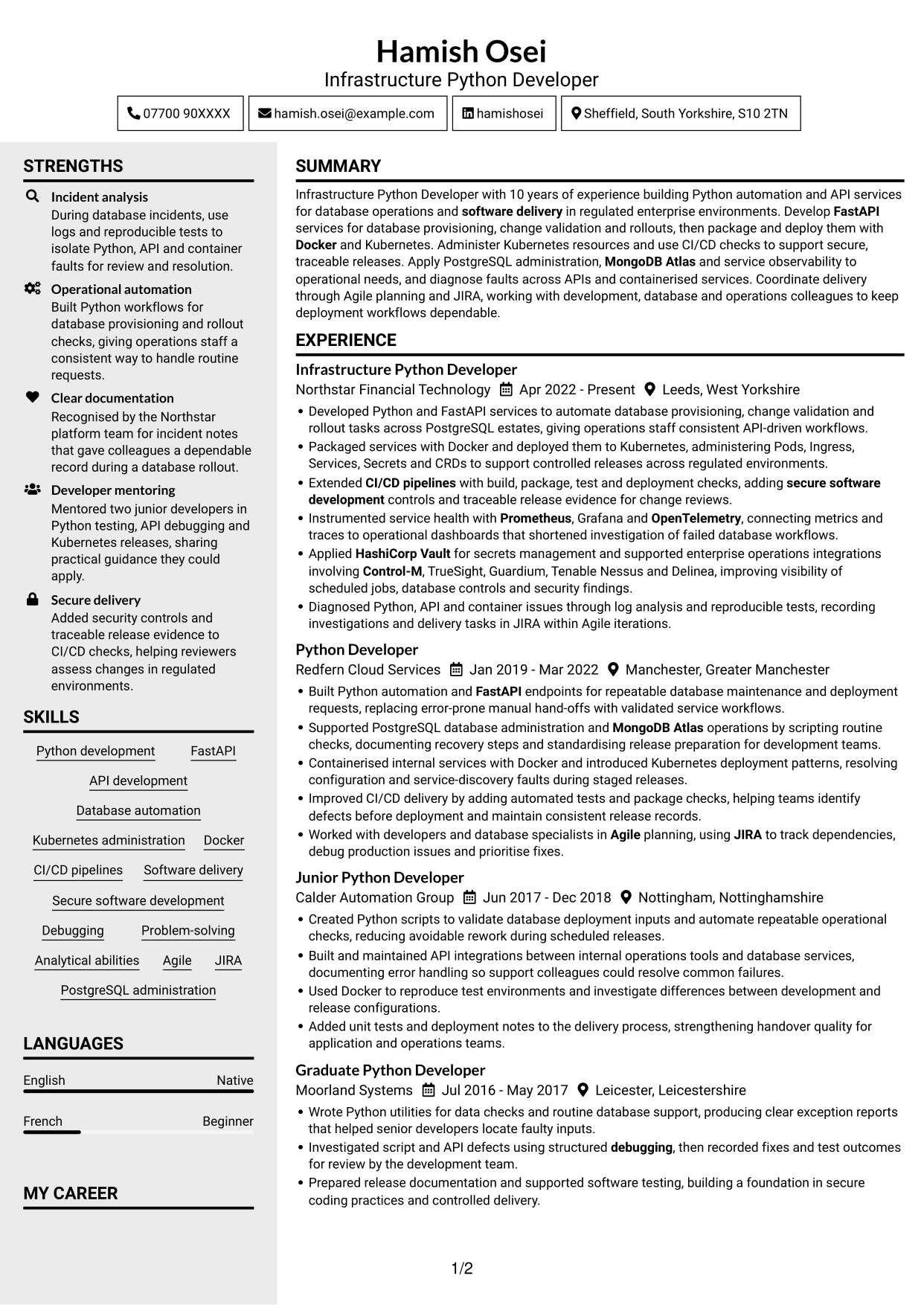 CV example — page 1