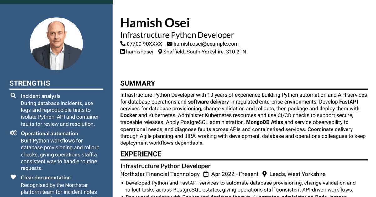 7 Infrastructure Python Developer CV Templates with Example