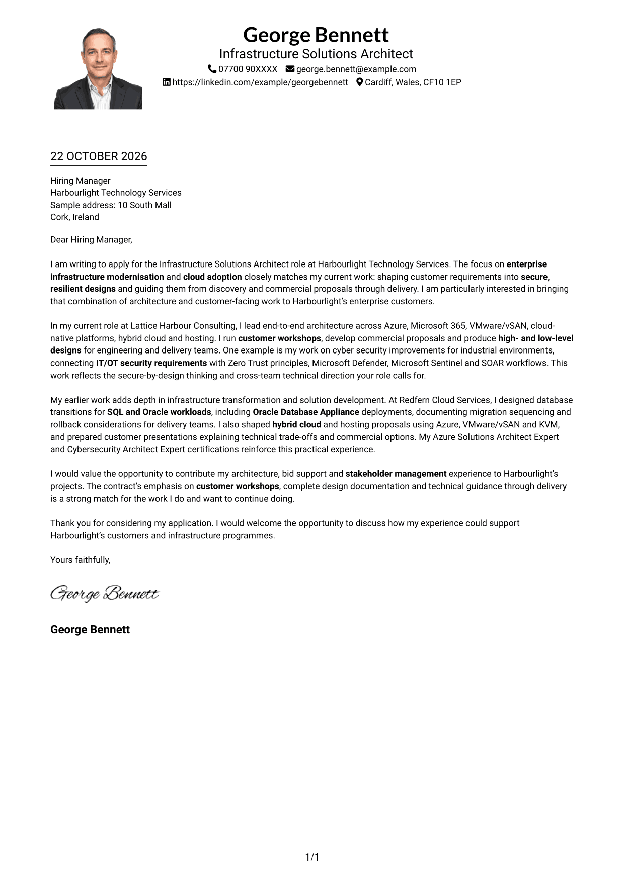 Cover letter example — page 1