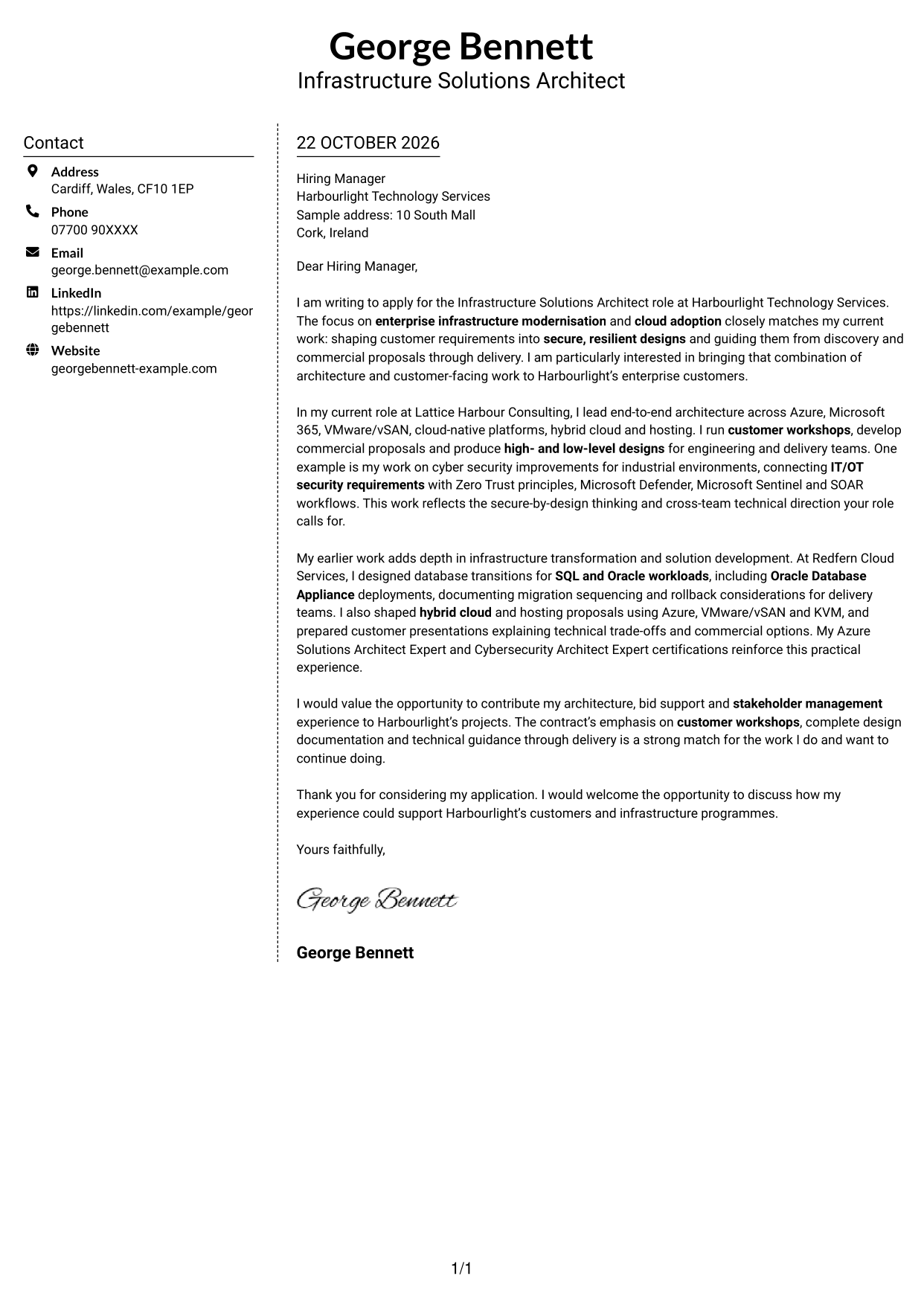 Cover letter example — page 1