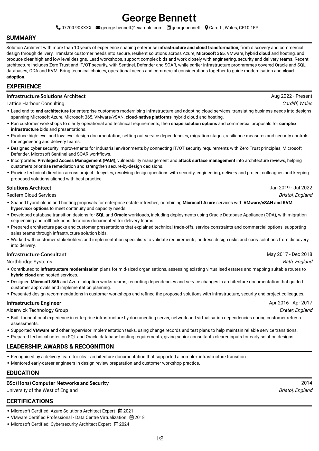 CV example — page 1