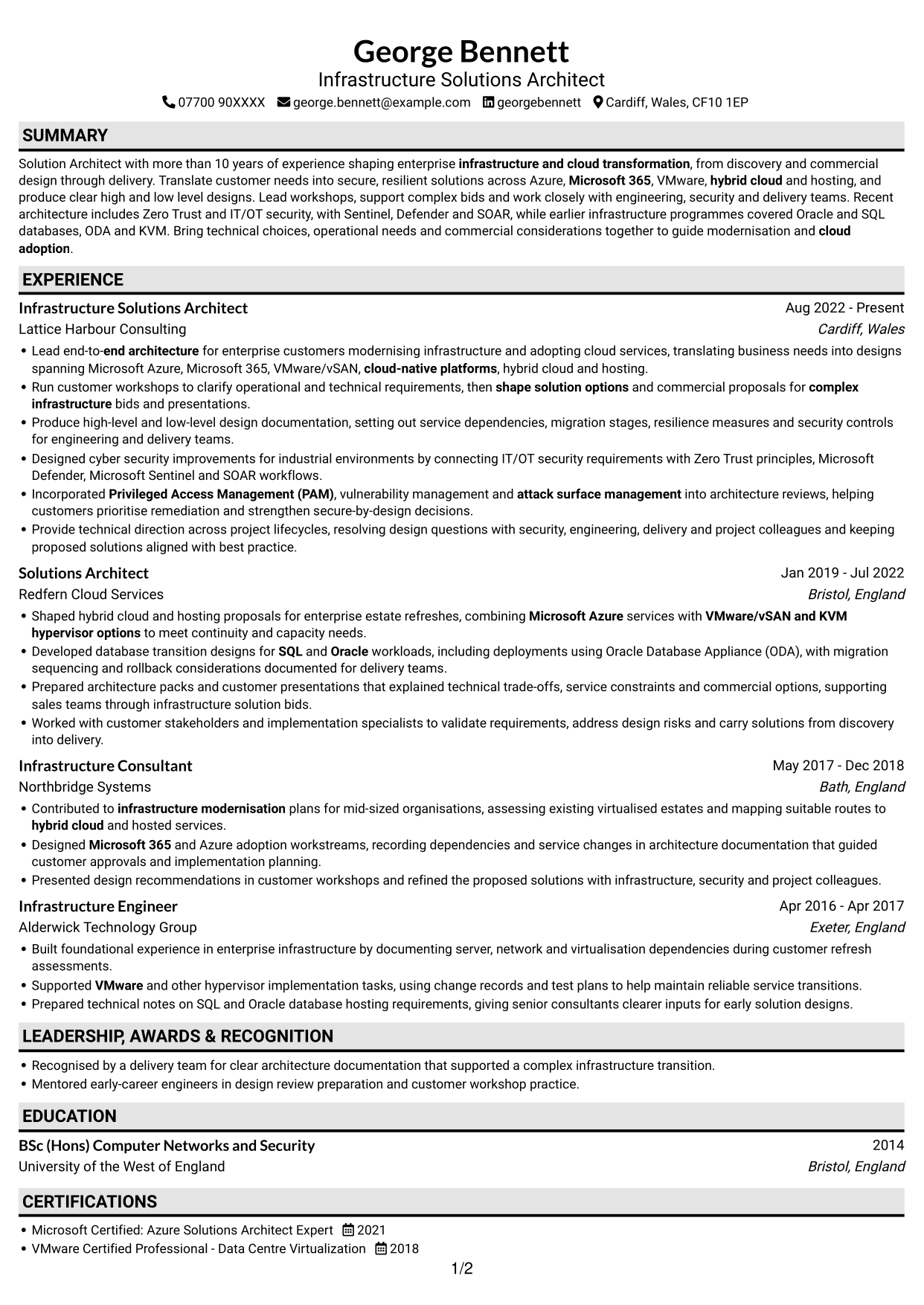 CV example — page 1