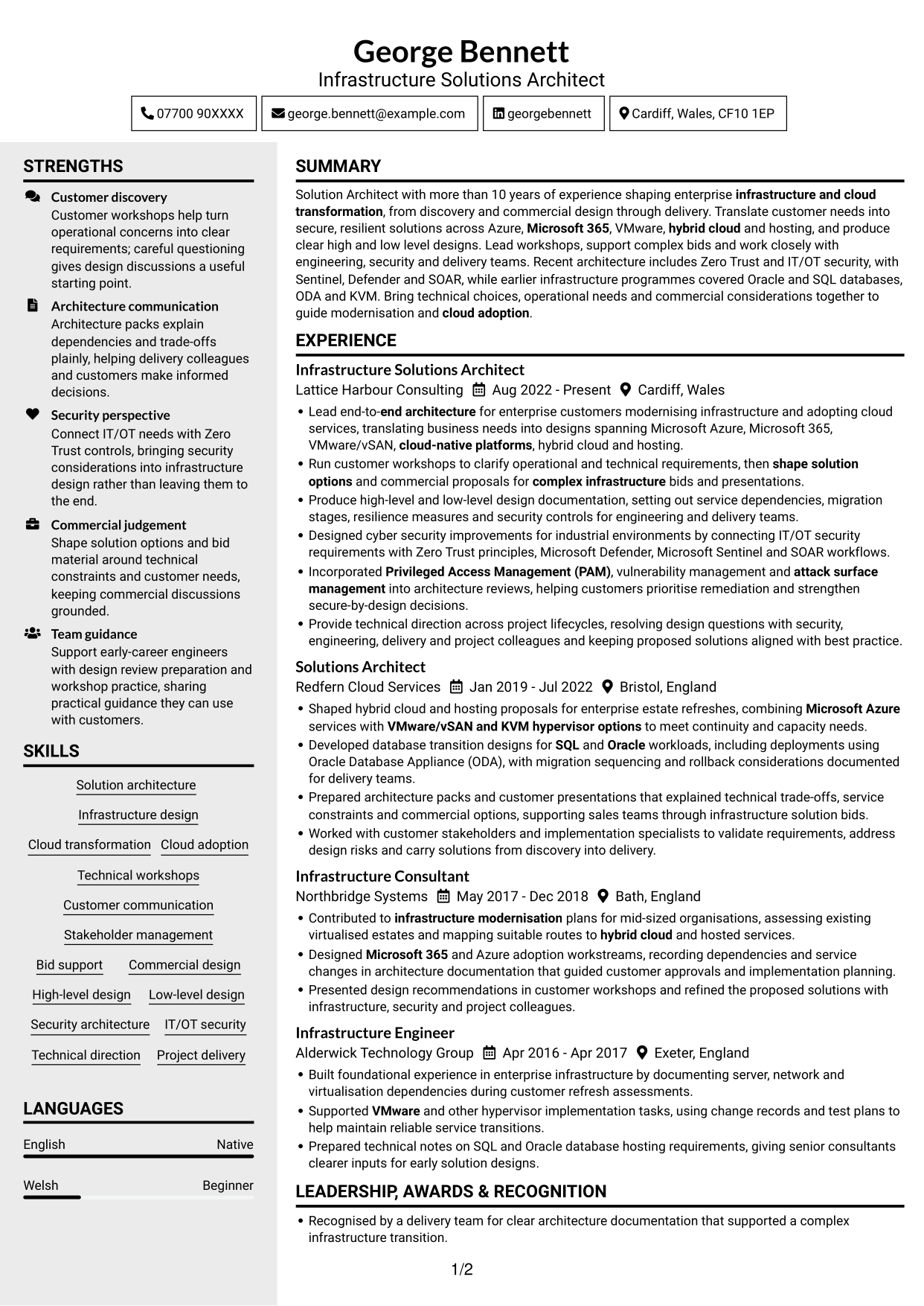 CV example — page 1