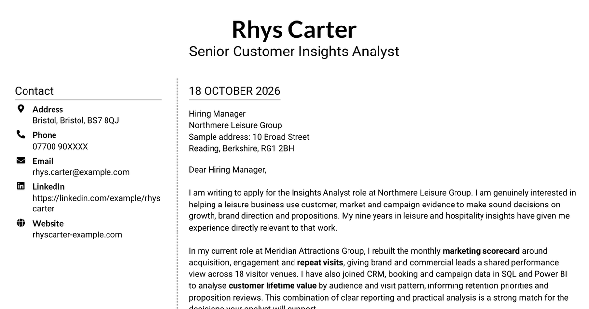 7 Insights Analyst - Customer and Marketing Insights Cover Letter Templates with Example