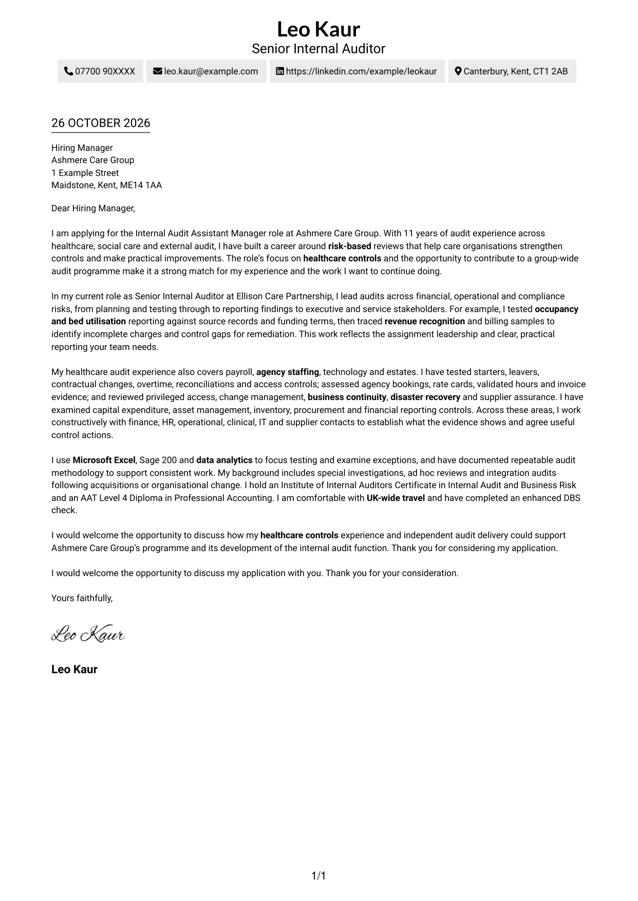 Cover letter example — page 1