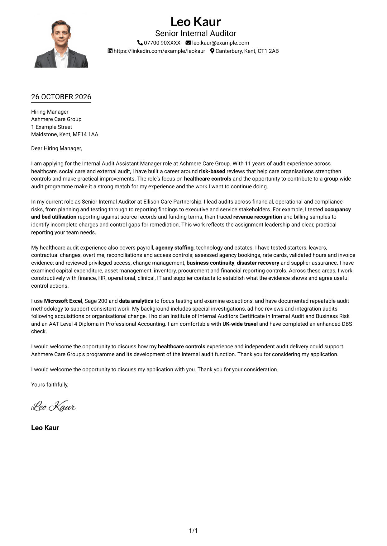 Cover letter example — page 1