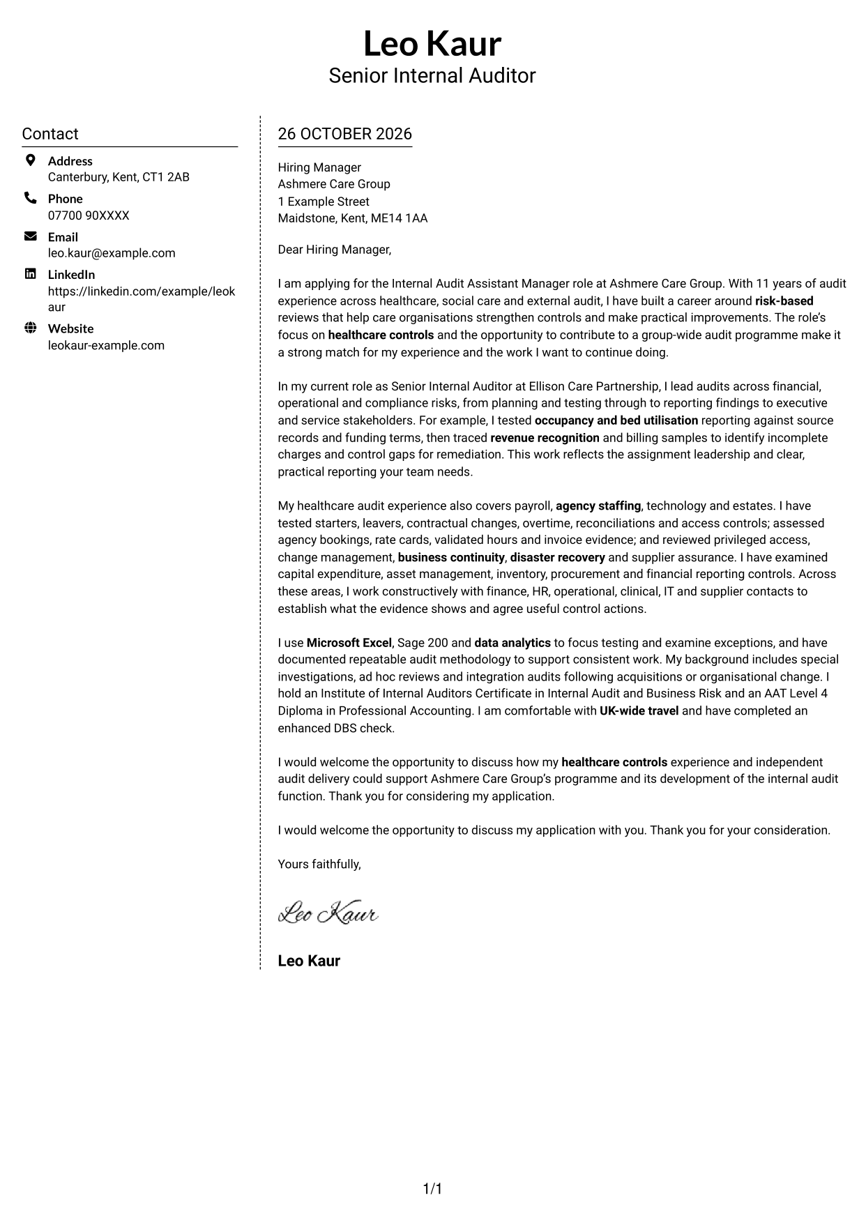 Cover letter example — page 1