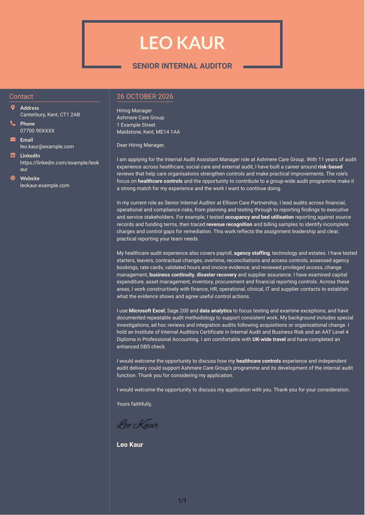 Cover letter example — page 1