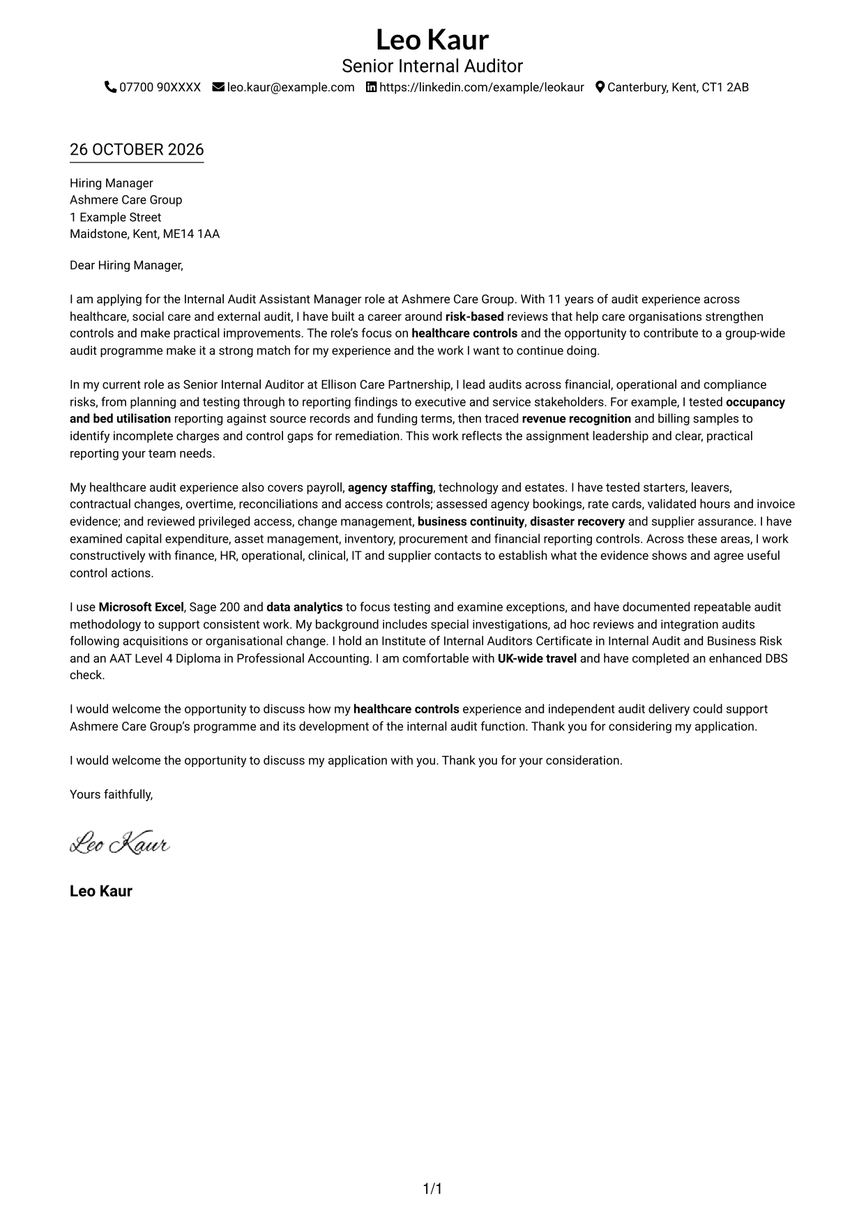 Cover letter example — page 1
