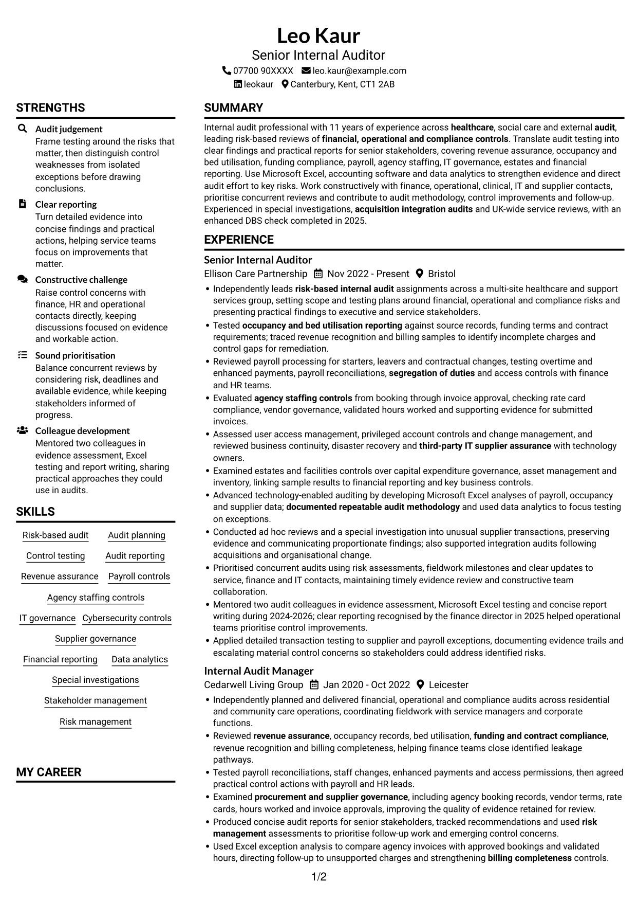 CV example — page 1
