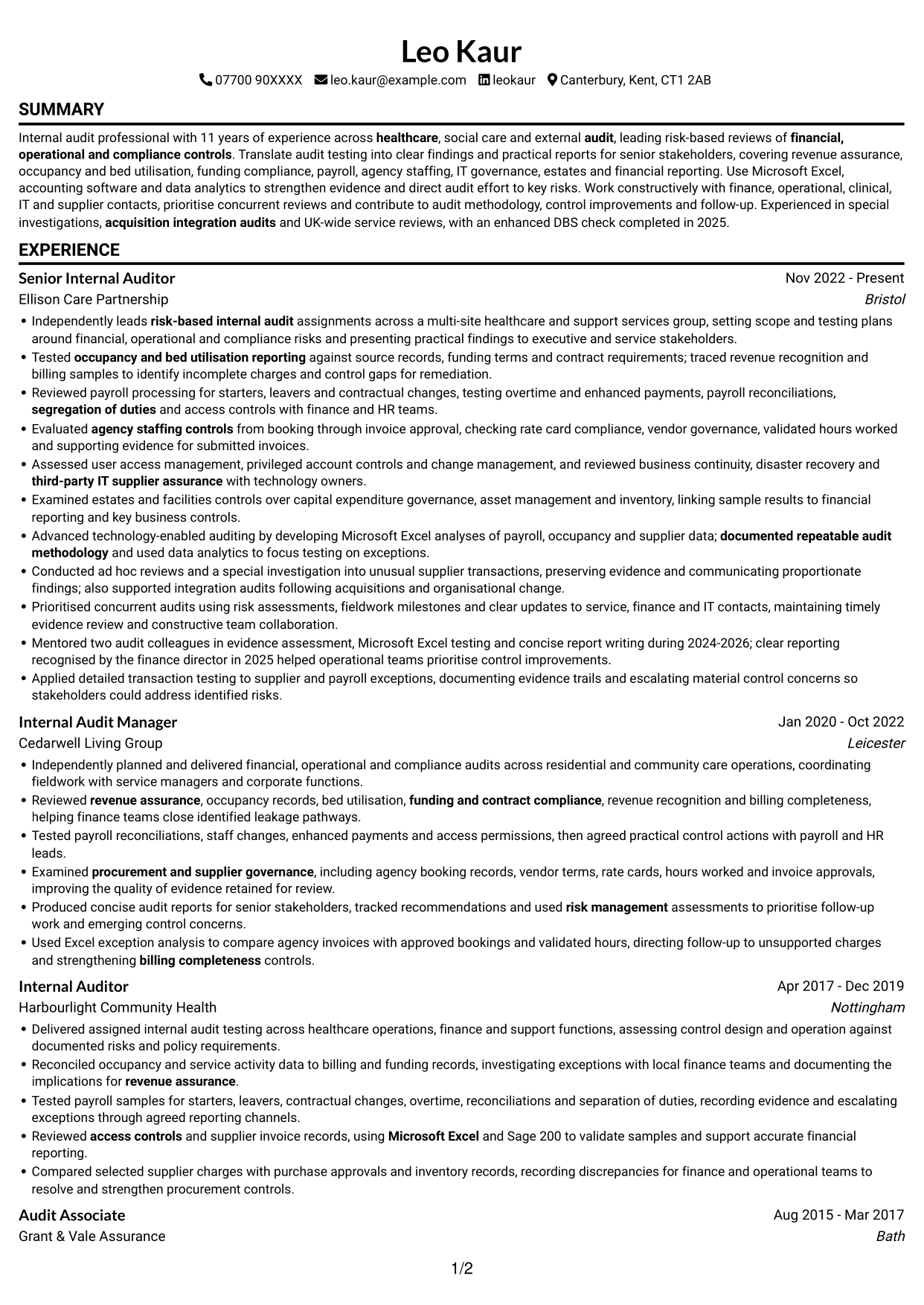 CV example — page 1