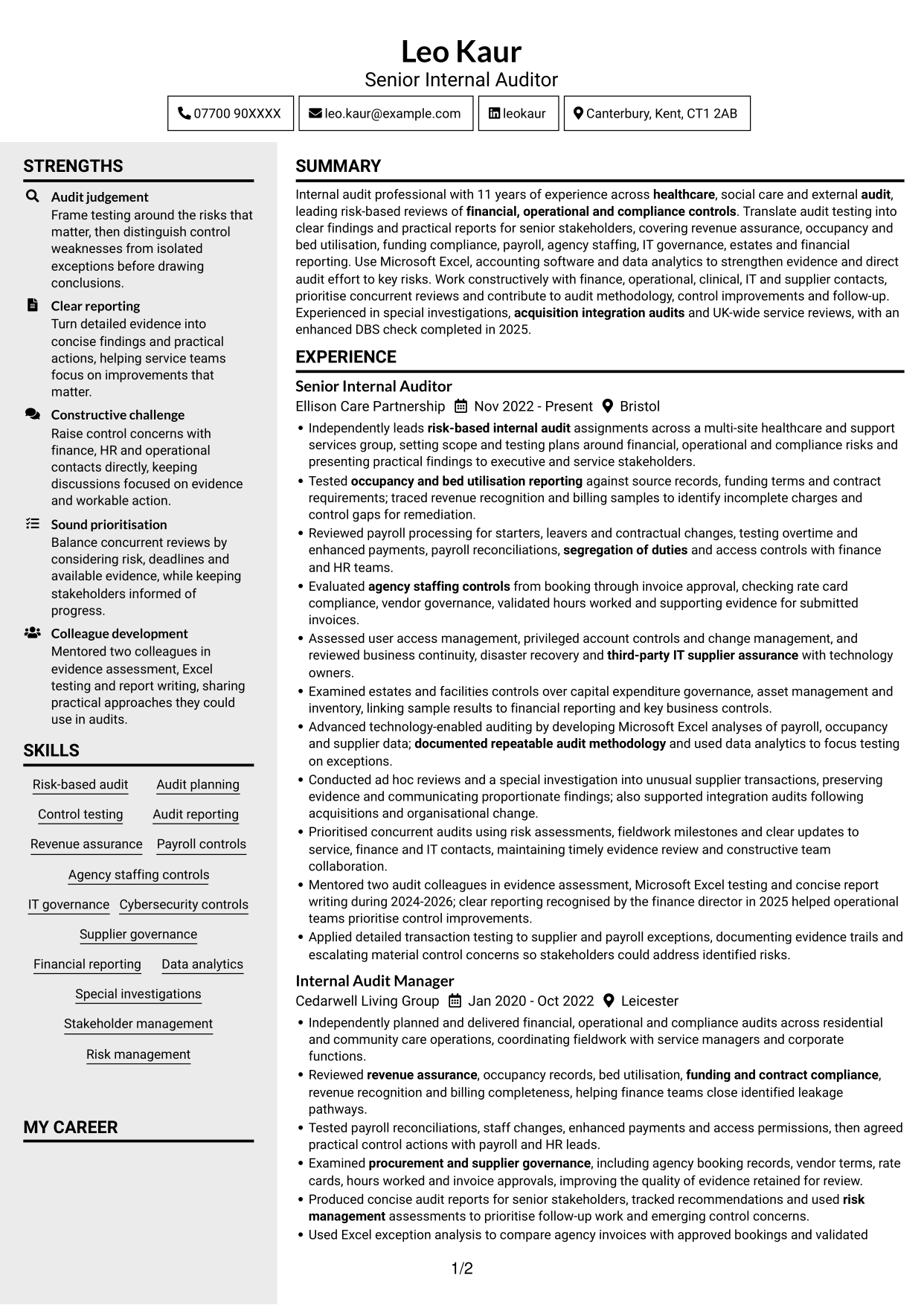 CV example — page 1