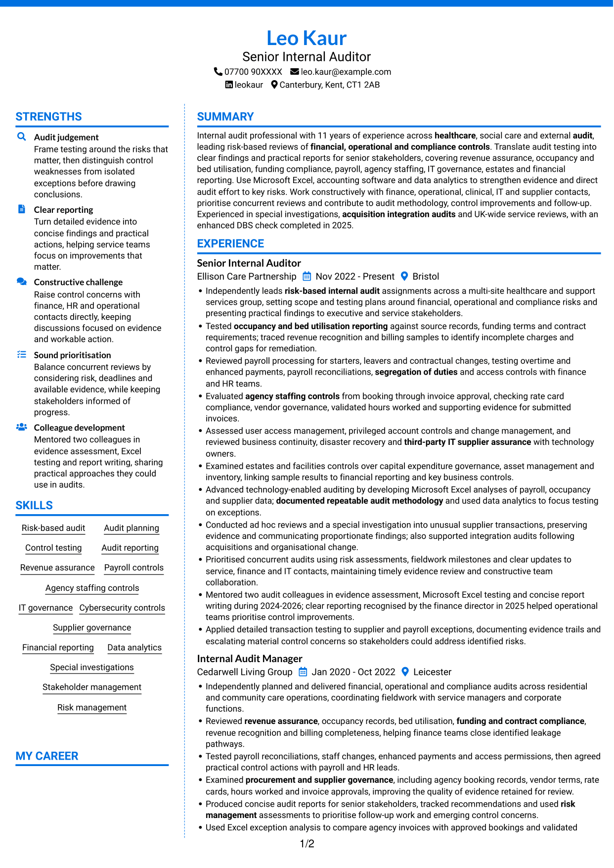 CV example — page 1