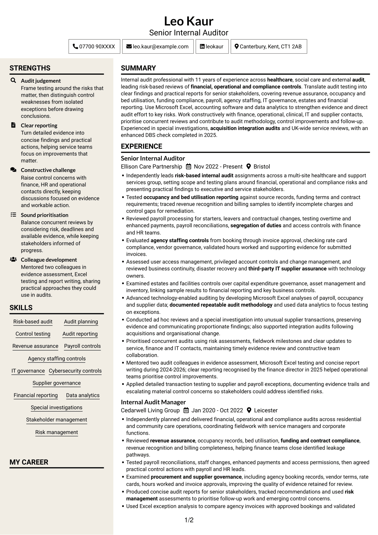 CV example — page 1
