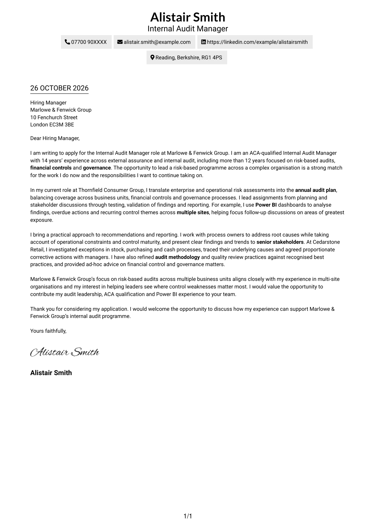 Cover letter example — page 1