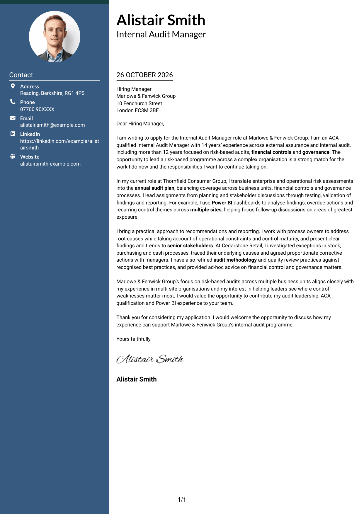 Cover letter example — page 1