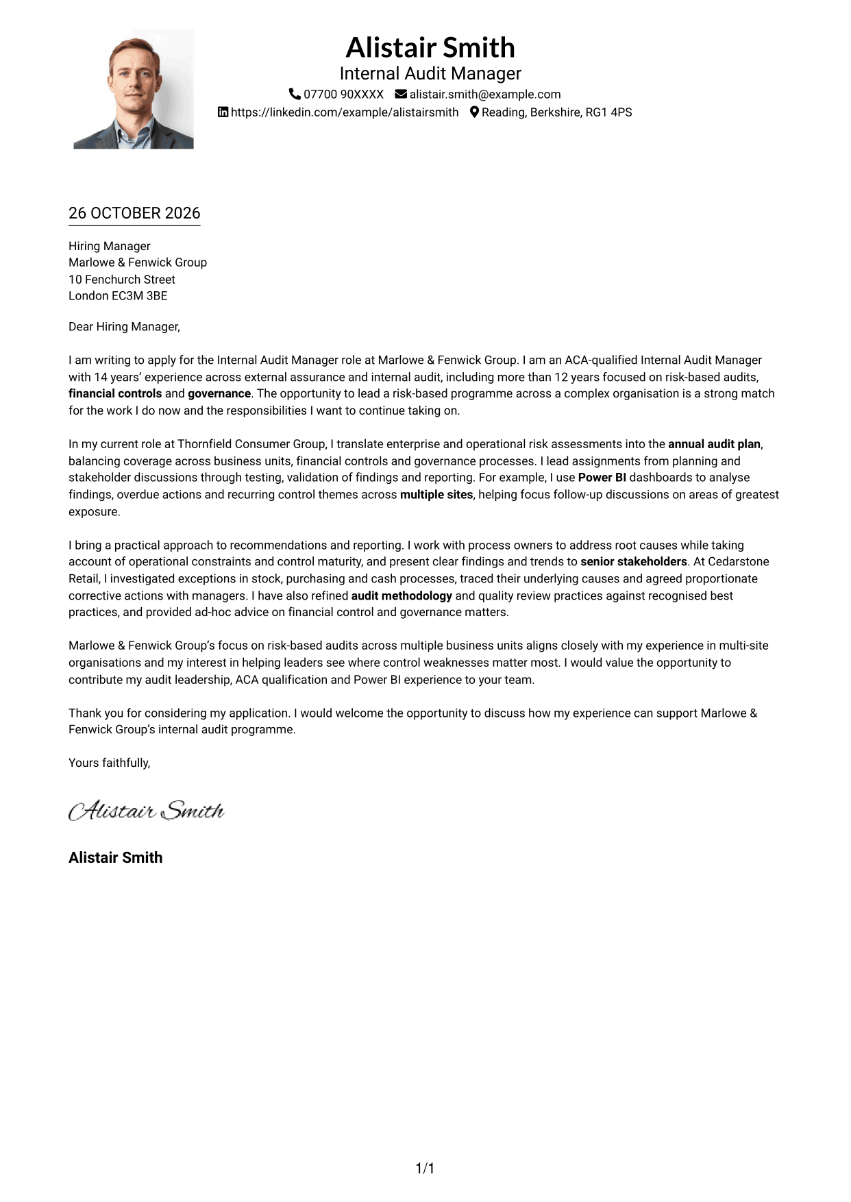Cover letter example — page 1