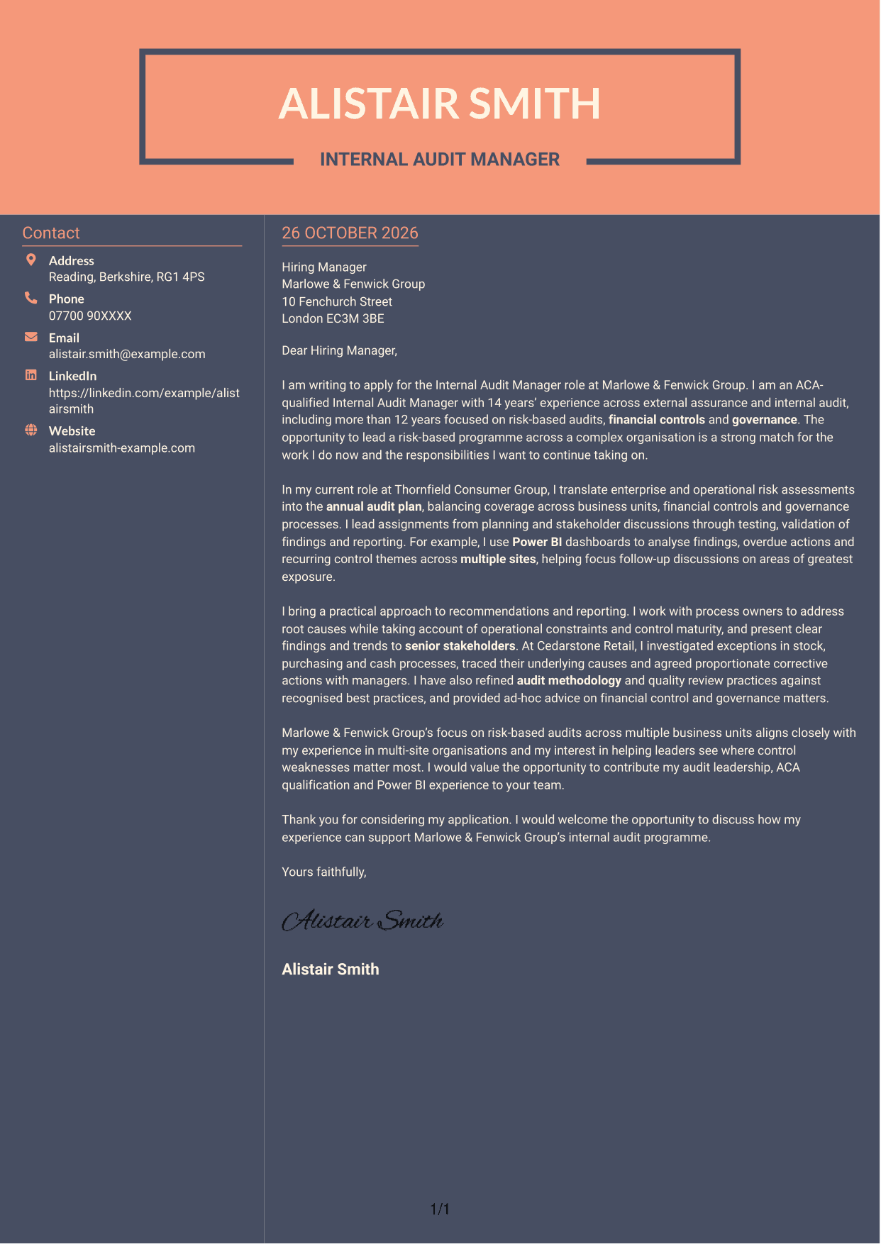 Cover letter example — page 1