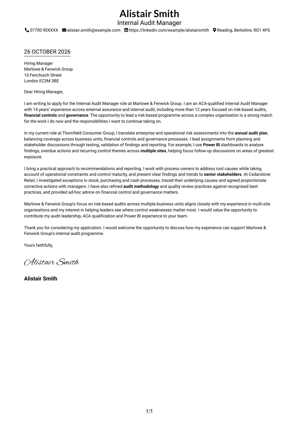 Cover letter example — page 1