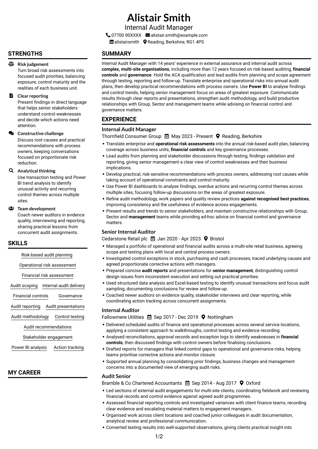 CV example — page 1