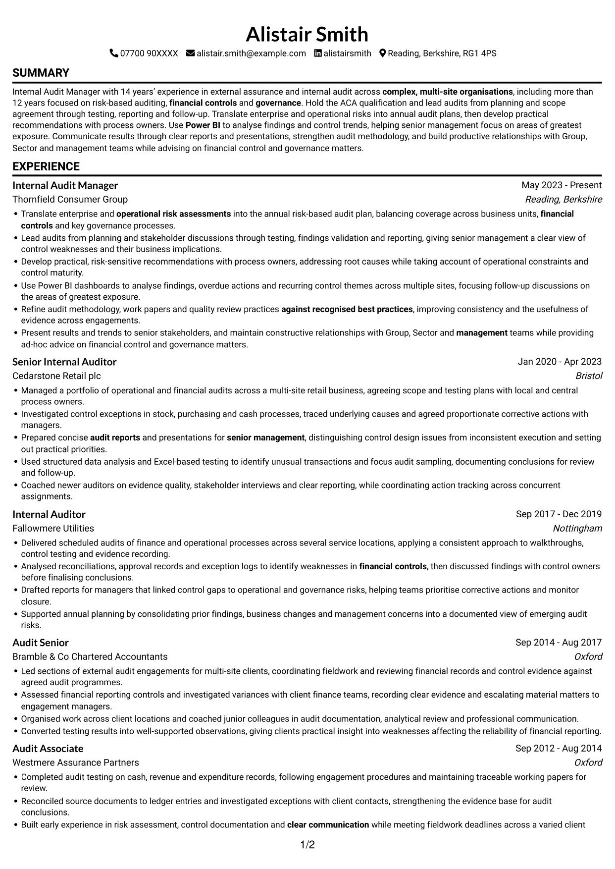 CV example — page 1
