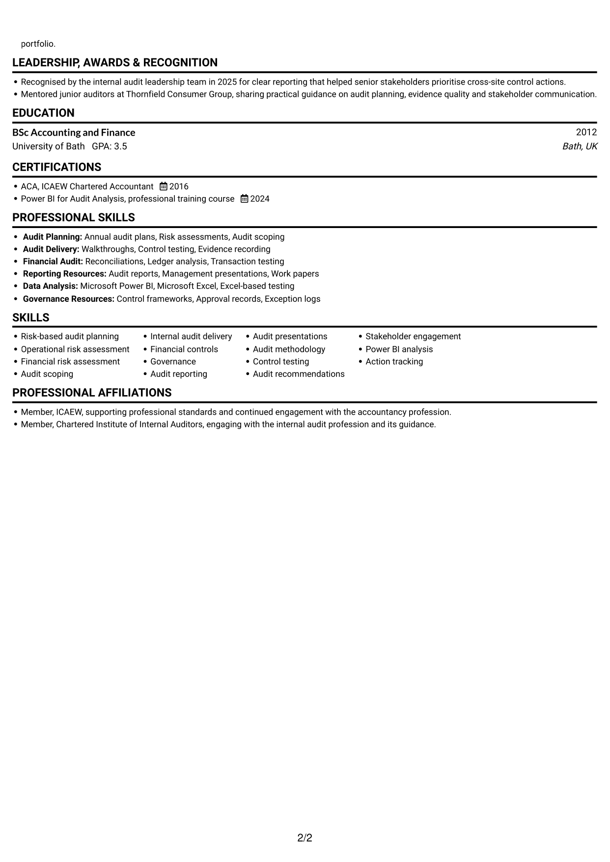 CV example — page 2